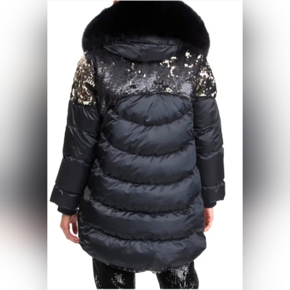 Gorski Coat Women's Medium M Apres Ski Coat Sequins High Low Puffer Winter NEW - Picture 3 of 16